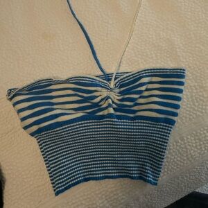 Blue and White Striped Women's Top